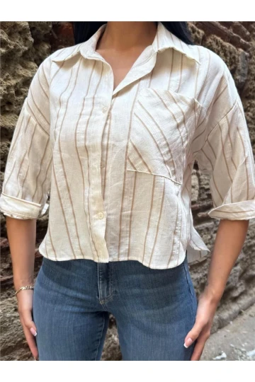 Vizon Çizgili Cepli Gömlek Kumaş Gömlek