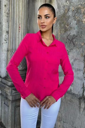 Fuşya Uzun Kol, Çizgili Desen, Maya Gömlek