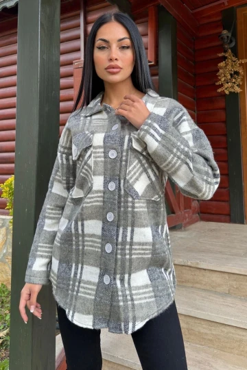 Haki Ekose Desenli, Yumuşak Dokulu, Relax Fit, Oduncu Gömlek