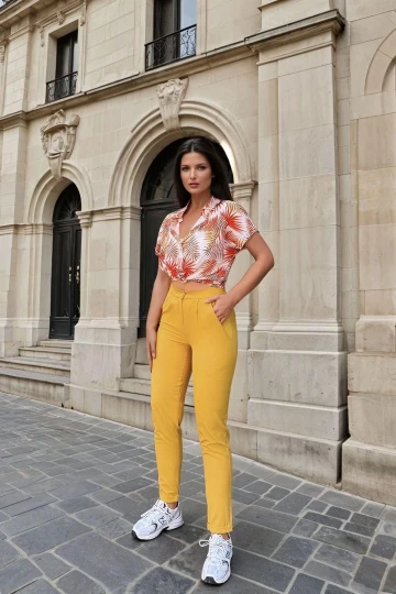 Hardal Slim Fit Kesim, Cep Detaylı, Klasik Pantolon