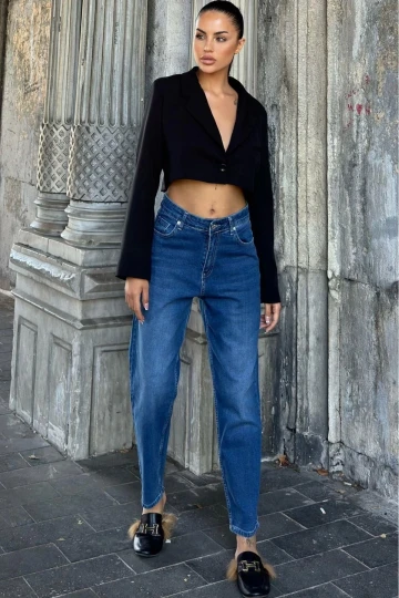 Mavi Yüksek Bel, Mom Jean Kot Pantolon