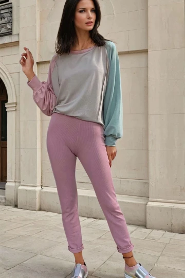 Pembe Yüksek Bel, Paçası Lastikli Tayt
