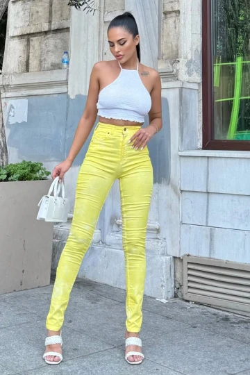 Sarı Yüksek Bel Skinny Jean Pantolon