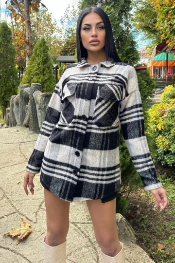 Siyah Gri Ekose Desenli, Yumuşak Dokulu, Relax Fit, Oduncu Gömlek