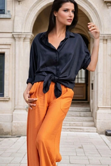 Siyah Salaş Kesim, Arkası Pilise Detaylı, Uzun Gömlek