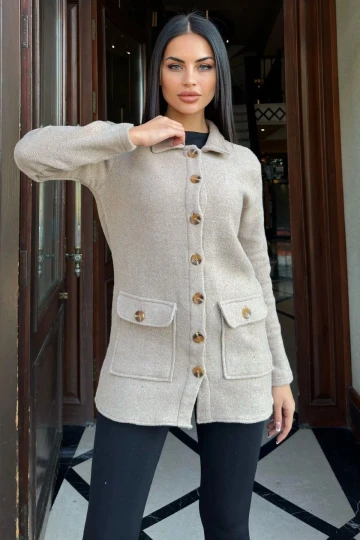 Vizon Çift Cepli, Yumuşak Dokulu Uzun Kaşe Ceket