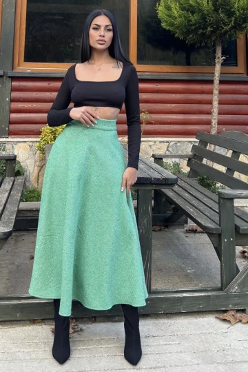 Yeşil Yüksek Bel, Cepli, Kiloş Kesim, Uzun Kaşe Etek