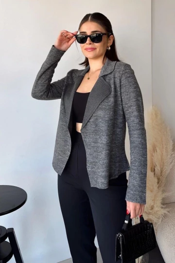 Kadın Antrasit Uzun Kol, Yumuşak Dokulu, Çift Taraflı Yaka, Hırka Ceket