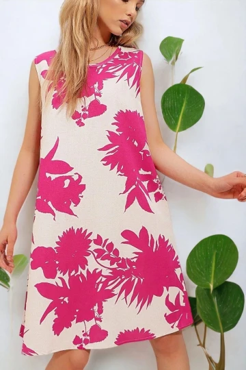 Kadın Fuşya V Yaka Uzun Kol Asimetrik Kesim Biye Detaylı Kaliteli Kumaş Oversize Kesim Tunik