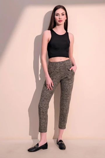 Kadın Haki Beli Lastikli Cepli Yumuşak Dokulu Salaş Eşofman Altı - Düz Kesim ve Giy Çık