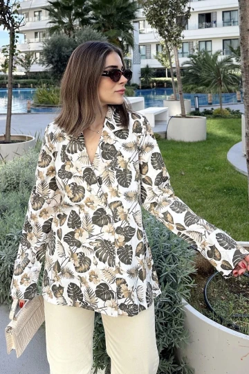 Kadın Haki Desenli, Uzun Kol, Düğme Kapamalı, Kruvaze Ceket