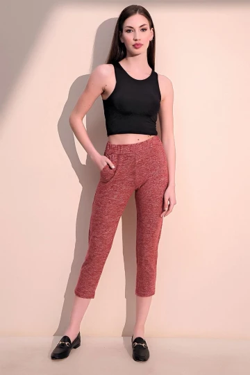 Kadın Kırmızı Beli Lastikli Cepli Yumuşak Dokulu Salaş Eşofman Altı - Düz Kesim ve Giy Çık