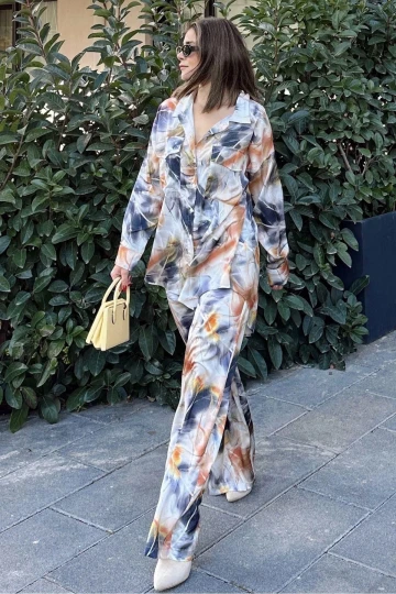 Kadın Laci & Kiremit Çift Cepli Gömlek & Bol Paça Pantolon - Salaş Alt & Üst Takım