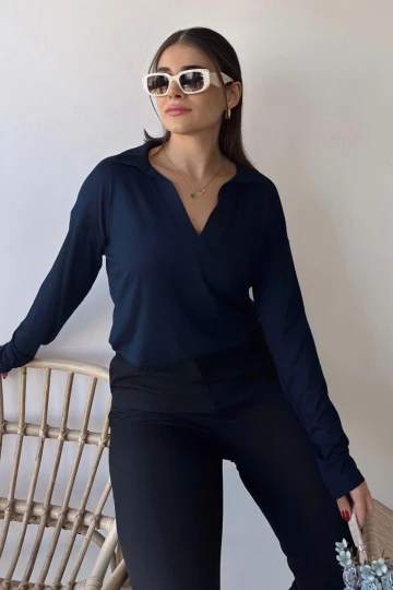 Kadın Laci Polo Yaka Basic Bluz, Uzun Kol, Regular Kesim, Günlük Ve Spor Kaliteli Kumaş Sweatshirt