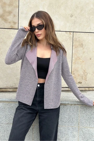 Kadın Pudra Uzun Kol, Yumuşak Dokulu, Çift Taraflı Yaka, Hırka Ceket