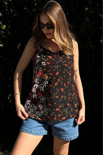 Kadın Siyah V Yaka, Salaş Kesim, Askılı Bluz