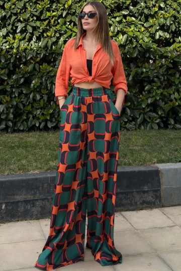 Oranj Beli Lastikli, Cepli, İspanyol / Bol Paça Özel Kumaş, Rahat Kalıp Pantolon - Tesettüre Uygun